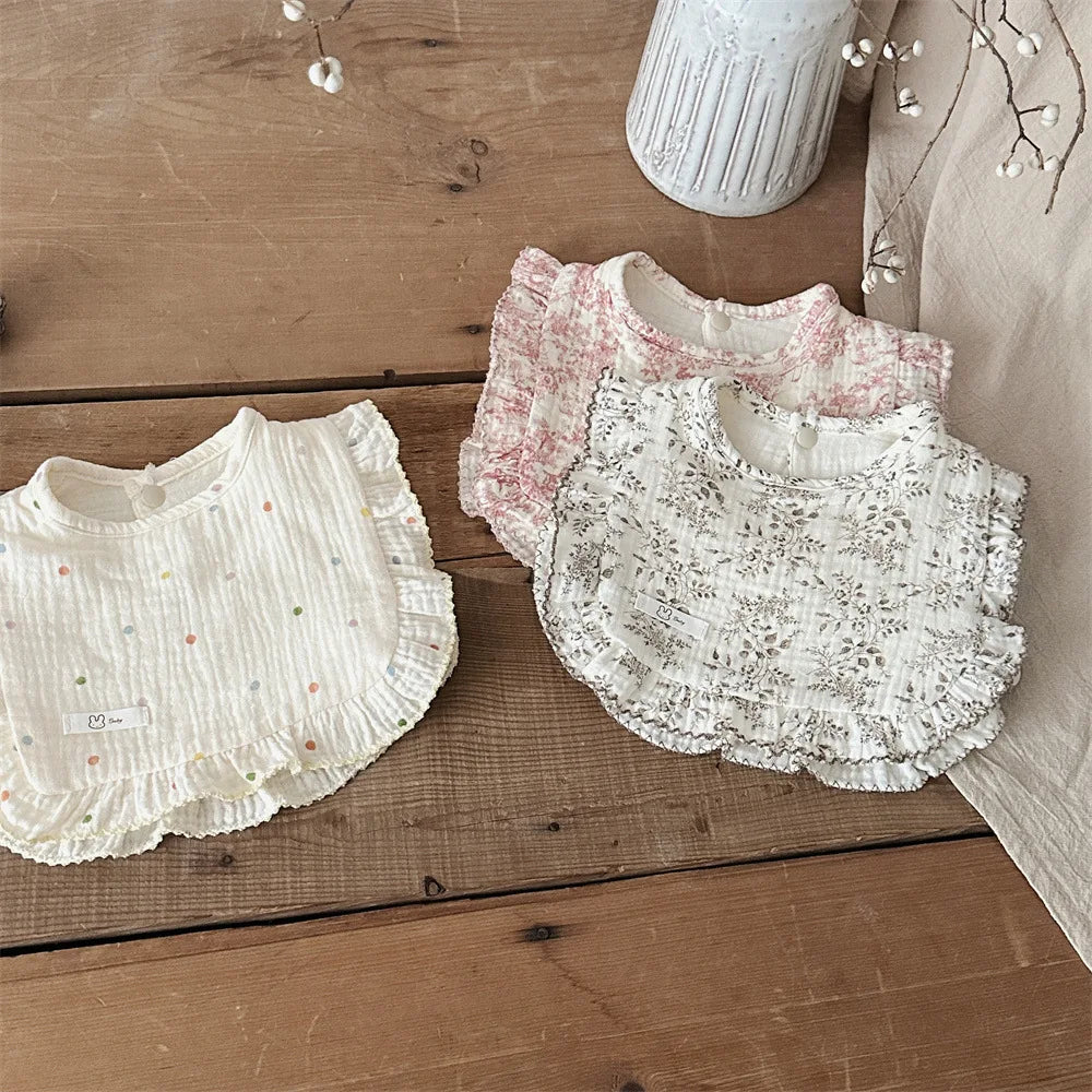 Cute Baby Girls Soft Bibs Soft Cotton Ruffle Floral Infants Lace Saliva Towel Burp Cloth Kids
