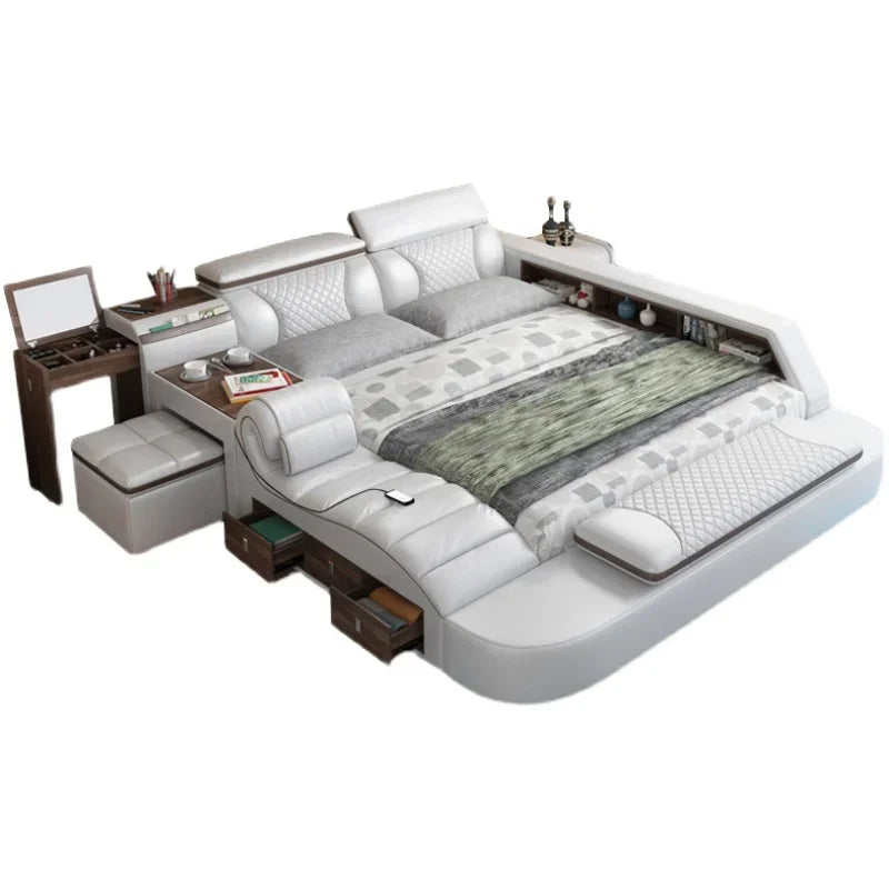 Queen Nordic Bedroom Bed Frame Master Smart King Double Bed Frame Multifunctional Luxury Letto Matrimoniale Home Furniture