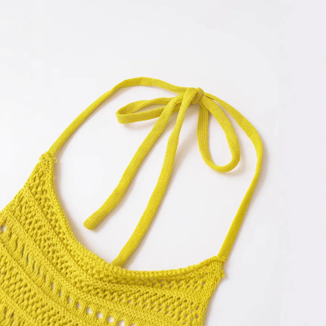 Women's Clothing 2025 Summer European and American Style Backless Sleeveless Hollow Neck Halter Sweater for Women