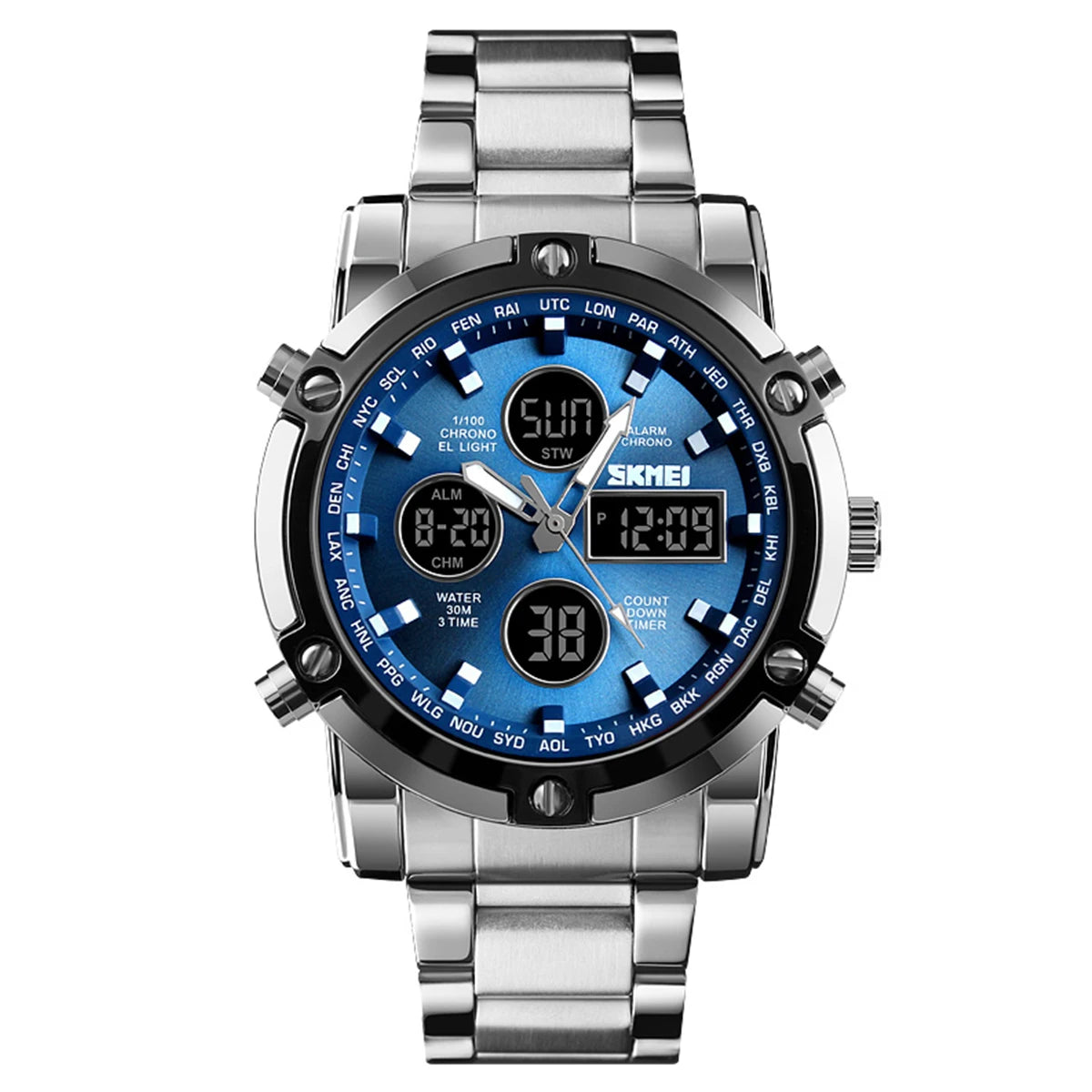 Men's Quartz Watch Luxury Sport Digital Wristwatch Waterproof Stainless Steel Male Watches Clock Relogio Masculino 1389