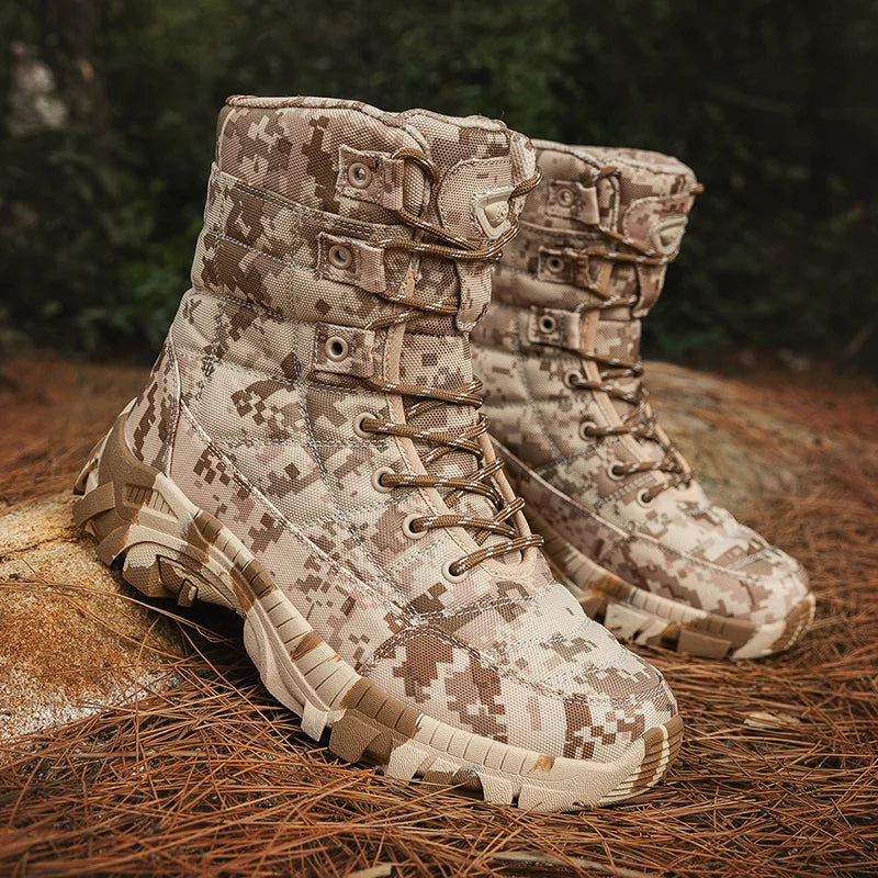 Men Tactical Shoes High Top Hiking Durable Anti-Slip Outdoor Climbing Trekking Shoe Military Tactical Low Boots Wear-resistant
