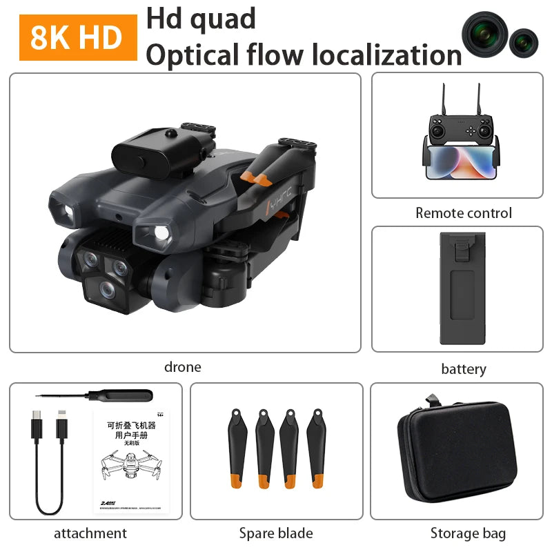 Drone Profesional 8K HD Wide Angle Camera Unmanned Obstacle Avoidance Aerial Photography Optical Flow Foldable Quadcopter Gifts