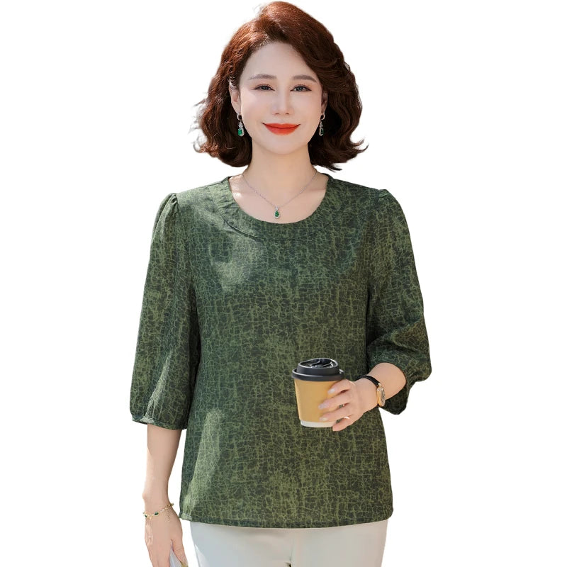 New Vintage Chiffon Women's Clothing Korean Pullovers Women's Clothing Summer Printing half sleeve Tops O-neck T-Shirts