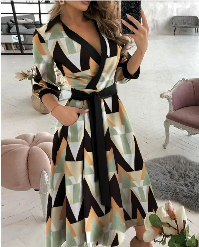 Women's Clothing Dress for Women Dress Spring Autumn Fashion Office Ruched Dress Long-sleeved V-neck Red Black Blue Bag Hip