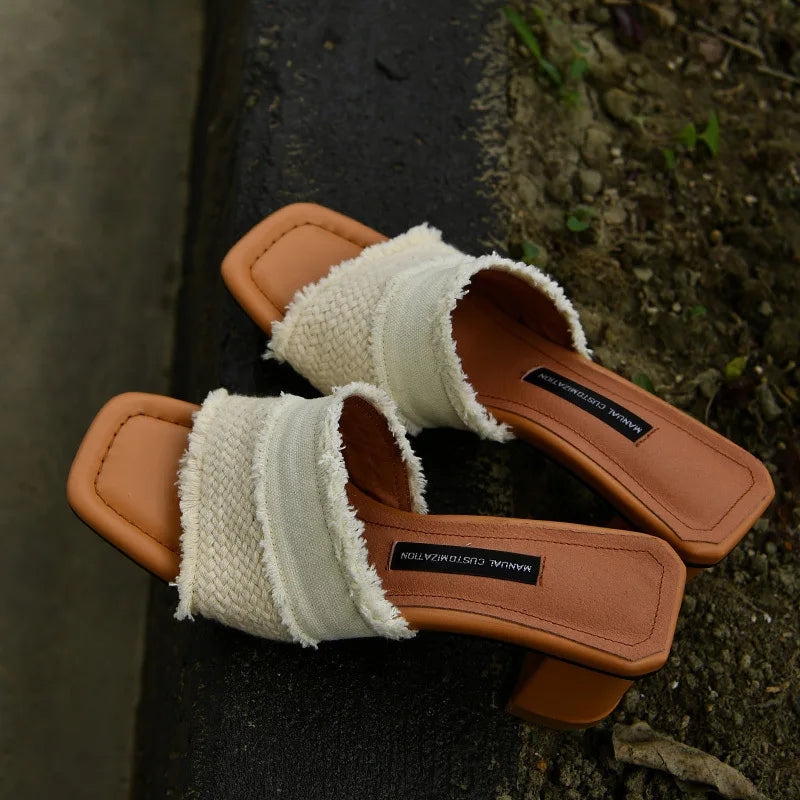 High Heel Slippers Retro Heel Platform Wearing thick heeled for external wear Comfort Women Open Toe Sandals New 2024 summer