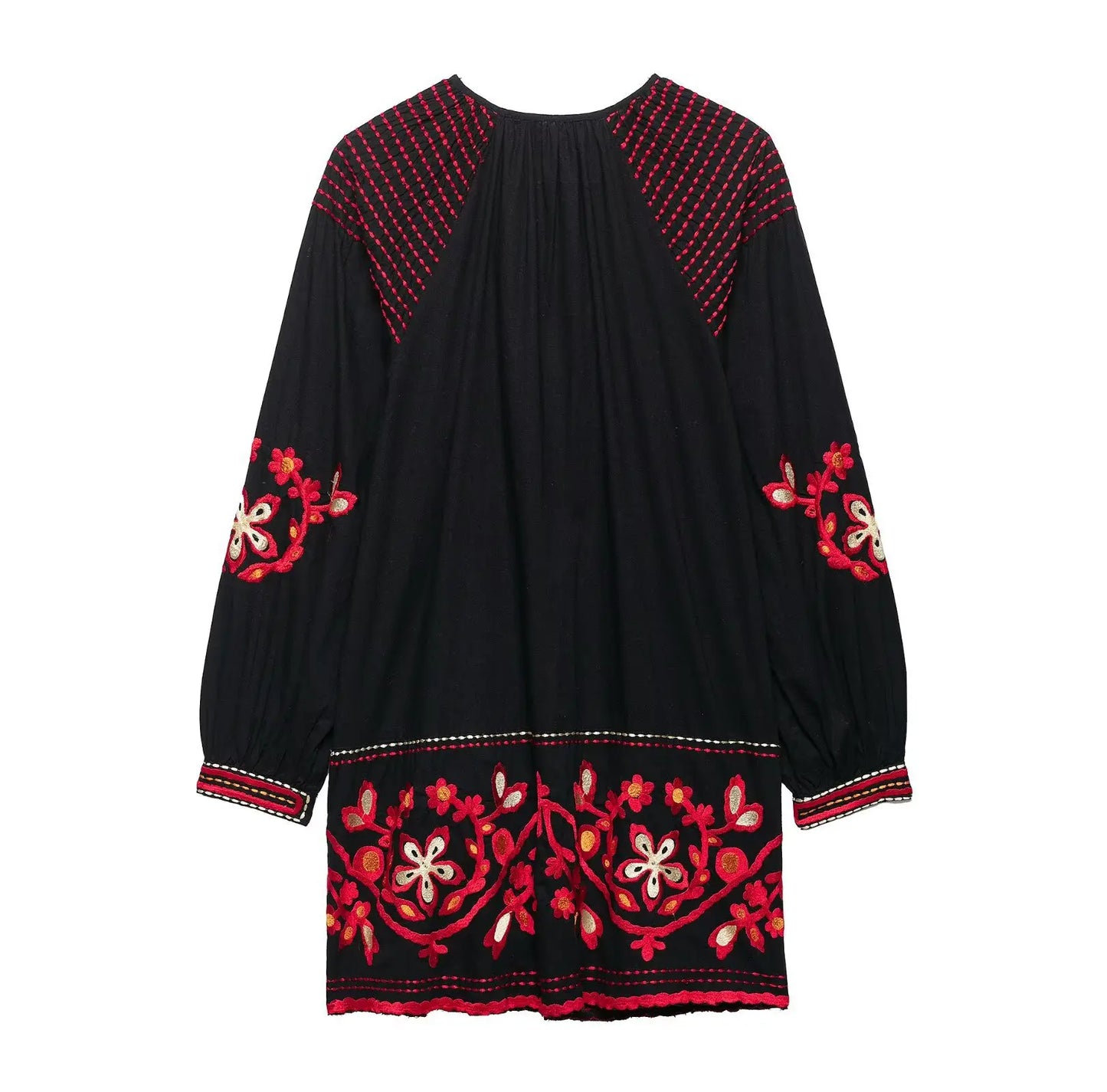 Women's clothing 2025 summer new ethnic loose retro style embroidered short dress