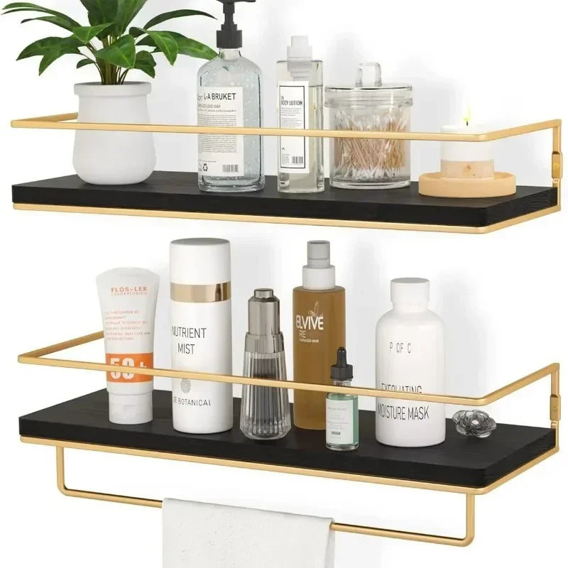 Bathroom Shelving Wooden Towel Rack Toilet Cosmetics and Toiletries Storage Kitchen Display Rack Wall Mounted Storage Holder
