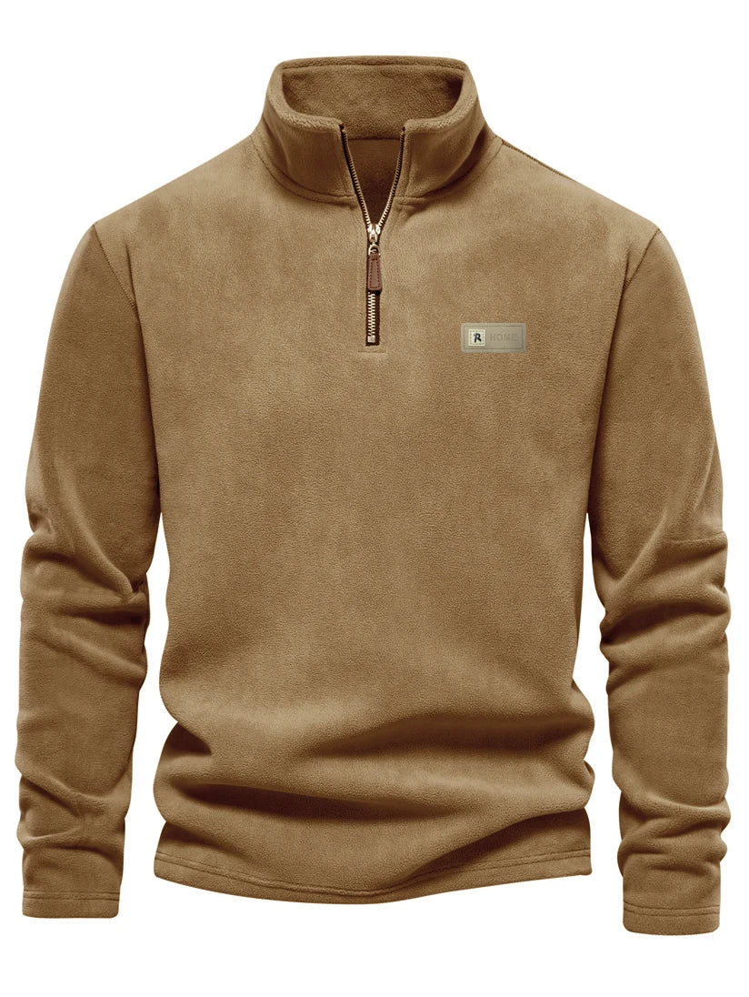 Men's fashion is versatile! Half zip stand up collar fleece long sleeved top