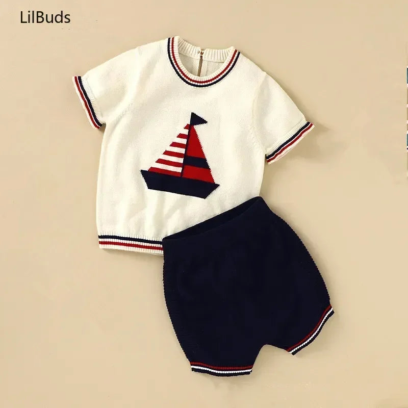 2025 Baby Clothes Infant Boy Knitted Clothing Sets Summer Toddler Shirt Shorts Suit Boys Party Kids Spanish Boutique Costume