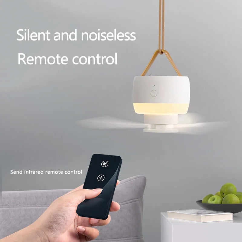 Electric fan Outdoor camping Small ceiling fan dormitory small fan USB charging Remote control Atmosphere lights ceiling fan