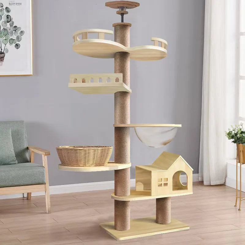 YXT Cats Tree Floor Solid Wooden Cat Tree House Climbing Pets Furniture Adjustable Kitten Trees Tower