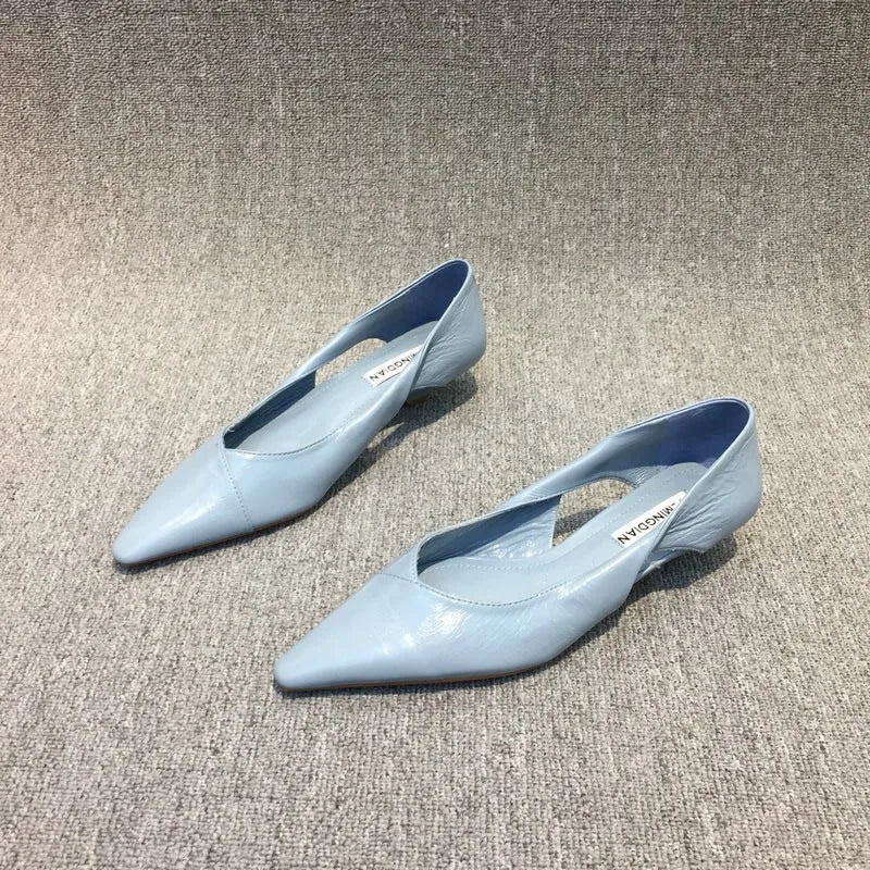Shoes for Woman 2024 Comfortable Women's Summer Footwear Moccasins Blue Low Heel Elegant Pointed Toe High Quality Popular Young