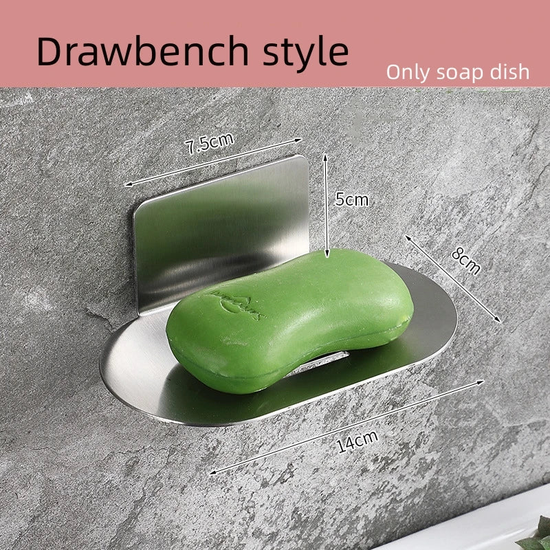 Bathroom Soap Storage Rack Stainless Steel Shower Soap Dish Holder Self-adhesive Wall Sponge Storage Shelf for Kitchen Organizer
