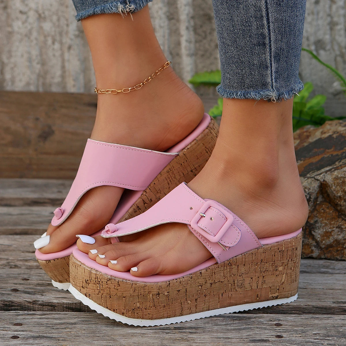 Women Slippers Female Clip Toe Flip Flops Wedges High Heels Women Sandals 2025 New Comfortable Platform Shoes Slides Women