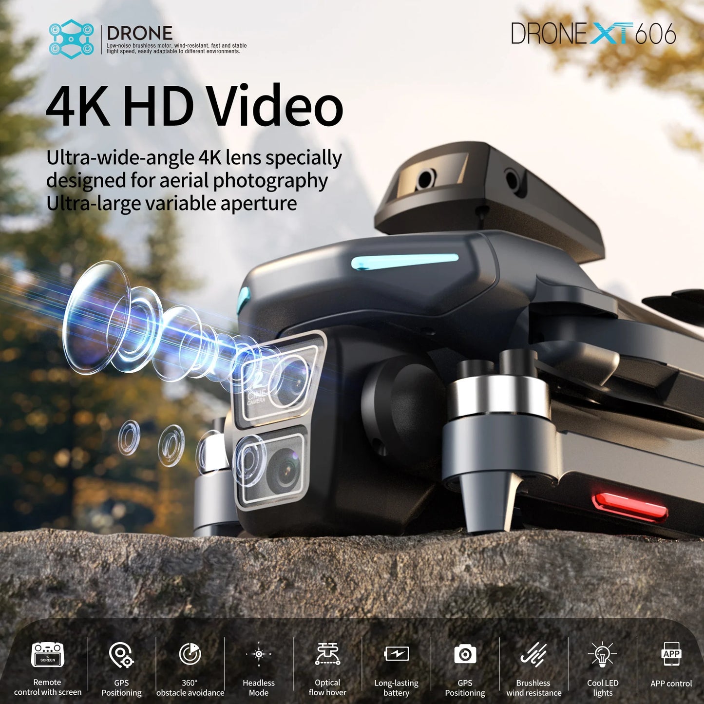 2025 NEW XT606 Drone 4K Professional HD Dual Camera Infrared Obstacle Avoidance Brushless motor RC Quadcopter With screen Drone