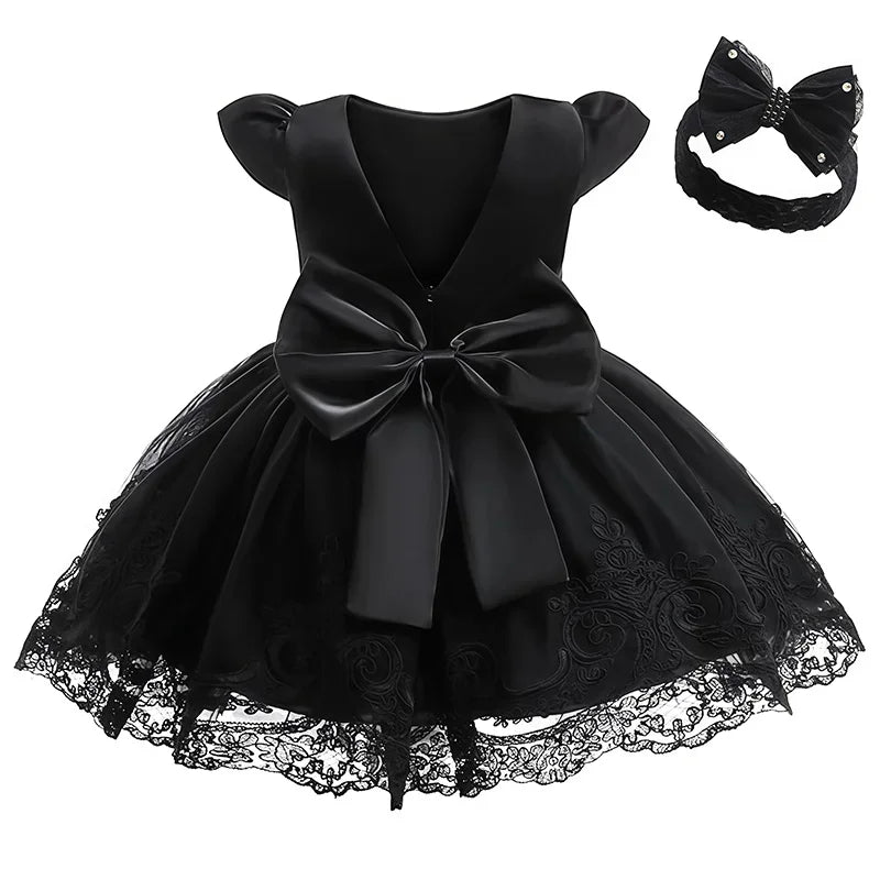 Baby Girl Clothes For 1st Birthday Evening Dresses Infant Dress Gown Elegant Girls Party Dresses Toddler Black Princess Dress