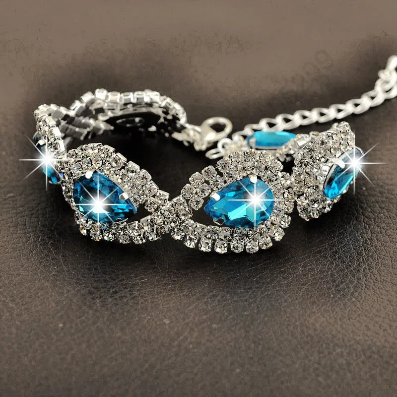 Luxury Wedding Woman Jewelry 100% 925 Sterling Silver Shiny Water Drop Element Austrian Crystal Fashion Bracelets