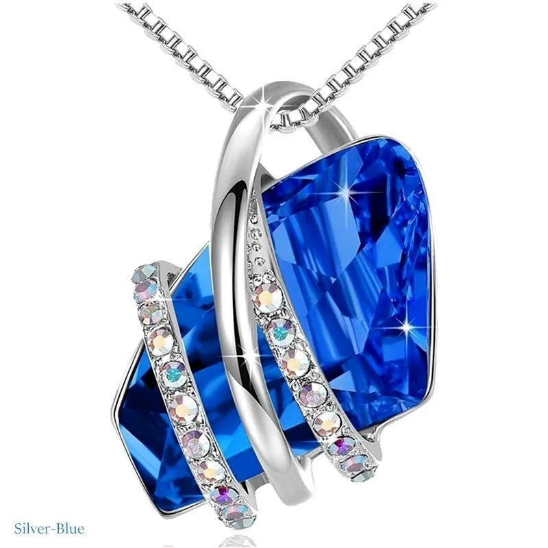 Woman Fashion Silve/Rose Gold Crystals Pendant Necklace Birthstone Zircon Necklaces Jewelry Engagement Gifts