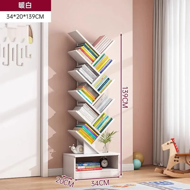 Bookshelf,Floor Standing Storage Rack,Living Room Tree Shaped Bookshelf Against The Wall,Multi-layer Narrow Seam Storage Cabinet