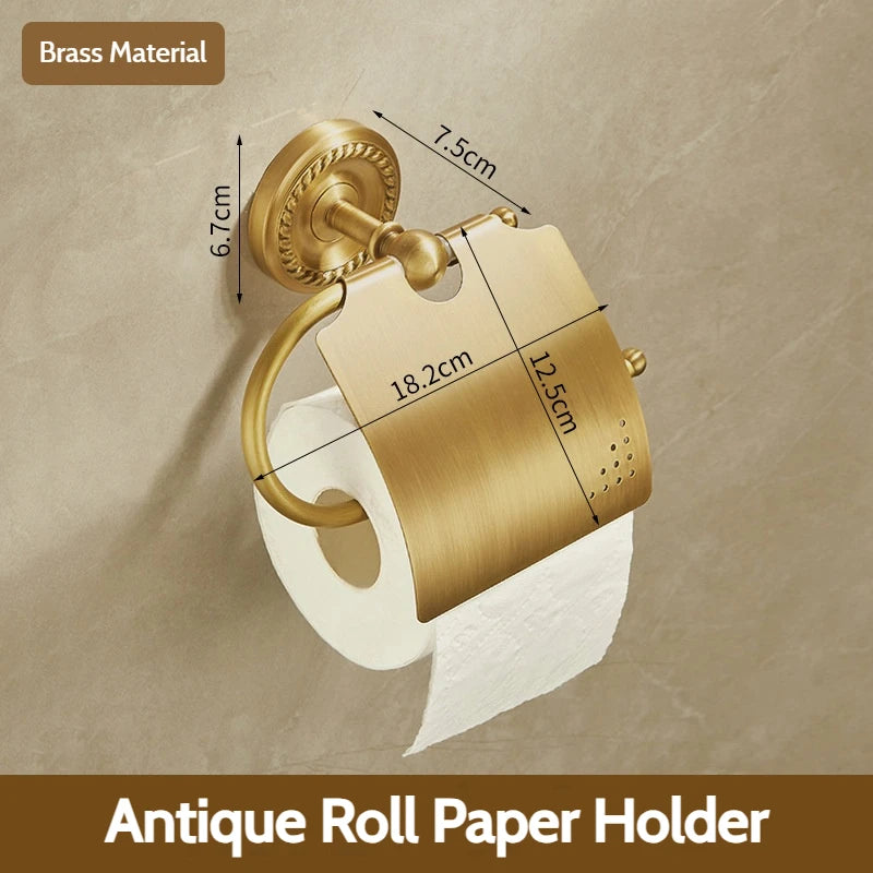 Antique Brushed Brass Bathroom Accessories Sets Towel Shelf Toilet Paper Holder Soap Holder Towel Rack Bathroom Hardware Sets