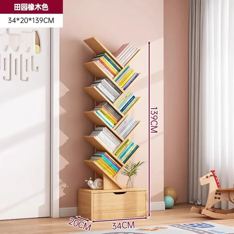 Bookshelf,Floor Standing Storage Rack,Living Room Tree Shaped Bookshelf Against The Wall,Multi-layer Narrow Seam Storage Cabinet