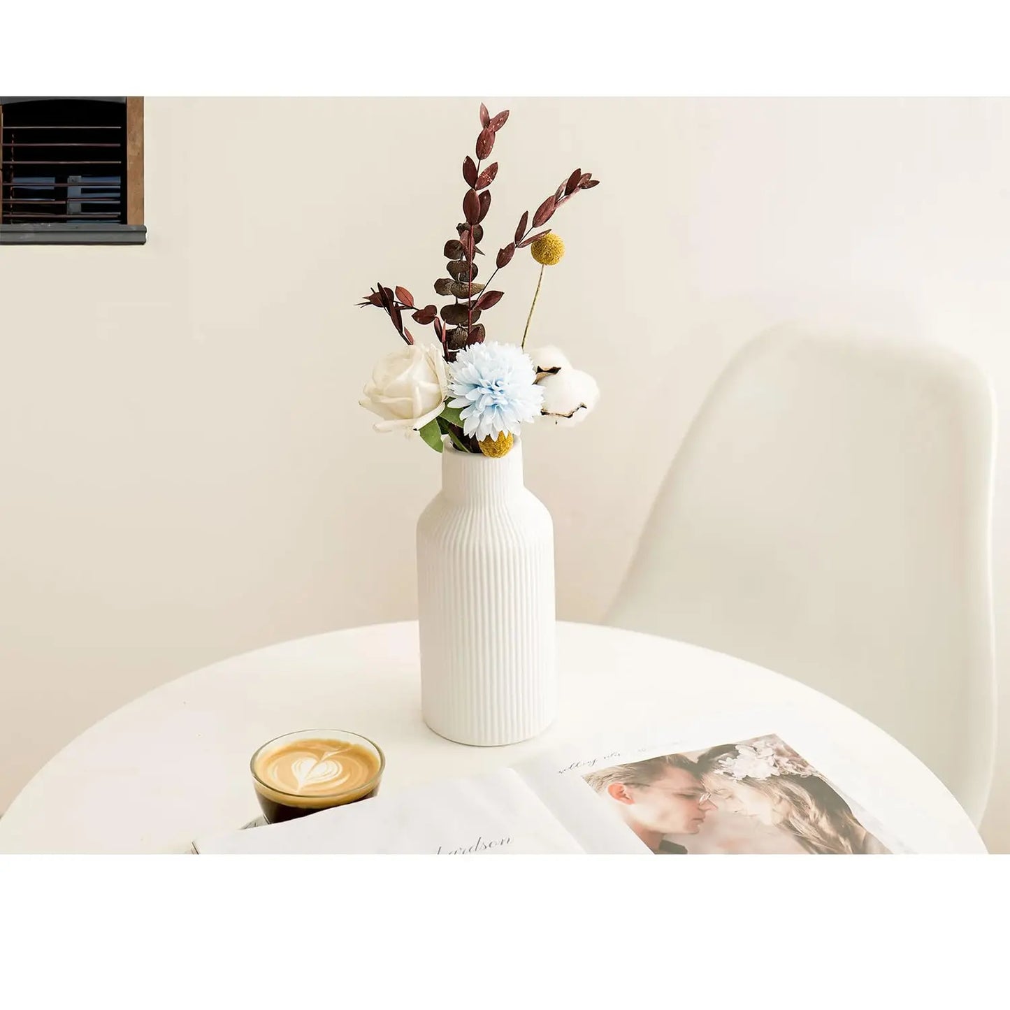 White Ceramic Vase Set of 3 White Flower Vase Minimalist Modern Home Vases Decor Aesthetic Flower Vases for Desk Shelf Table