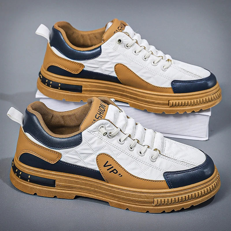 Men’s Shoes Fashion Leather Casual Shoes For Men Mesh Lightweight Sneakers Elastic Band Platform Vulcanized Shoes