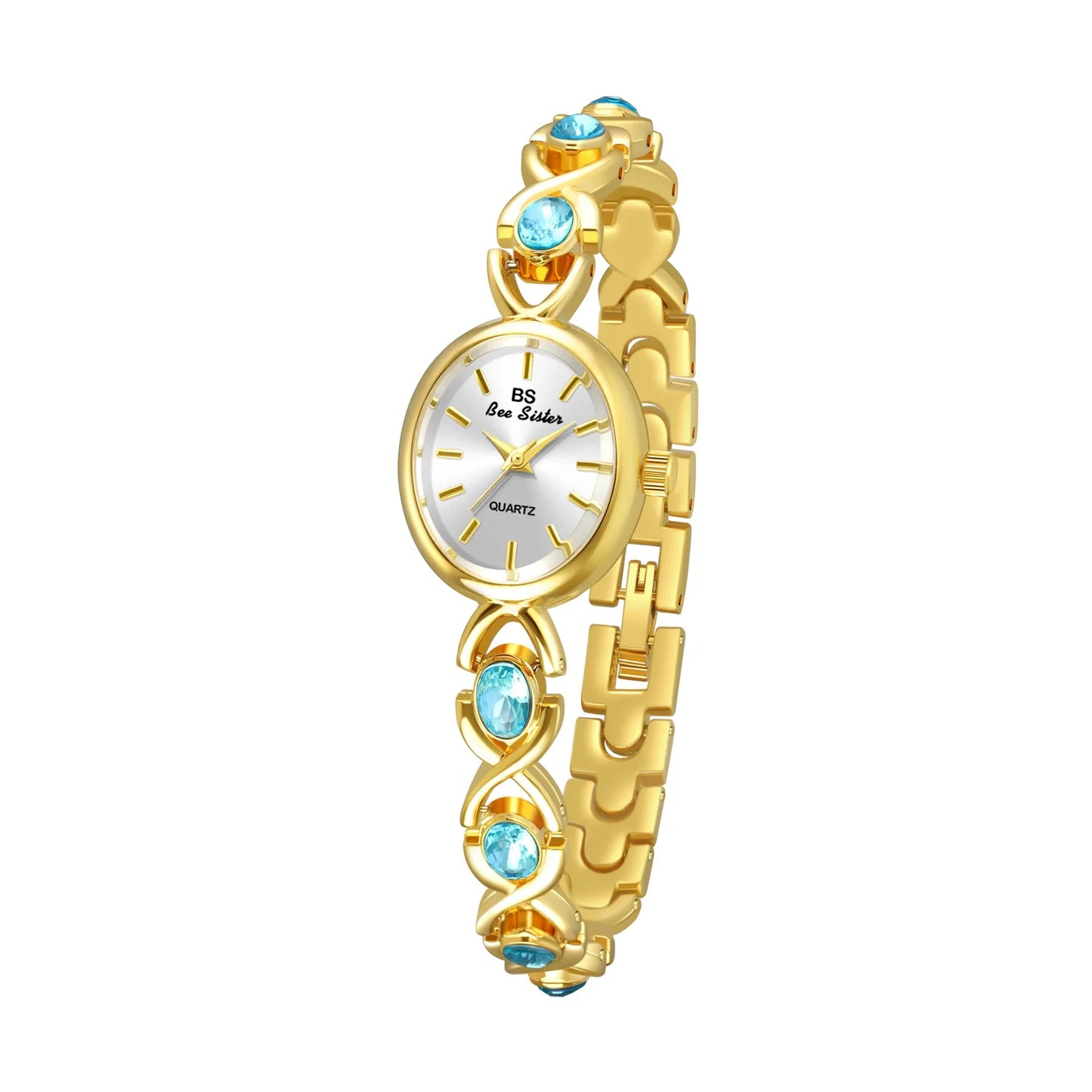 Blue Jewel Oval Bracelet Watch Luxury Crystal Quartz Watches For Woman Vintage Gold Silver Jade Wristwatch Gifts For Women