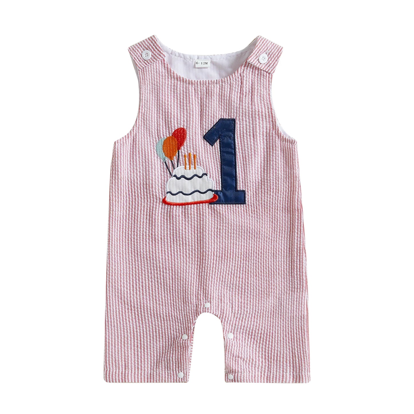 Baby Boy Overalls, Embroidery Cake Striped Jumpsuit Birthday Clothes for Casual Daily