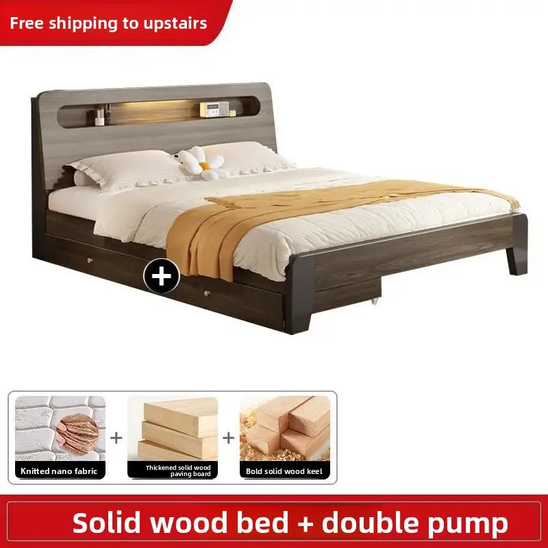 Solid Wood Bed, Single Bed, Simple Bed, Multiple Sizes To Choose From, Suitable for Bedrooms and Rental Houses