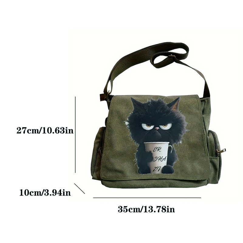 Women's Bag Large Capacity Shoudler Bag Canvas Message Bag Cartoon Cat Print Crossbody Bag For Women