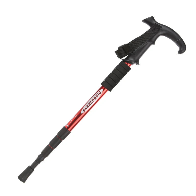 Four-section T-handle Trekking Pole Outdoor Travel Cane Climbing Pole Aluminum Alloy Telescopic Pole Hiking Walking Stick