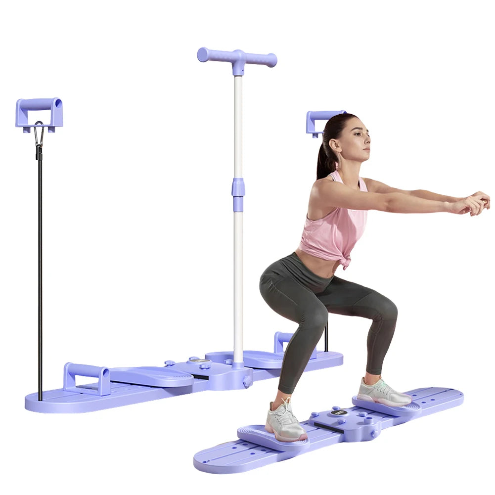 Fitness Ski Machine Foldable Ski Trainer with Handle & Pull Rope Pelvic Floor Muscle Exercise Equipment for Full Body Workout