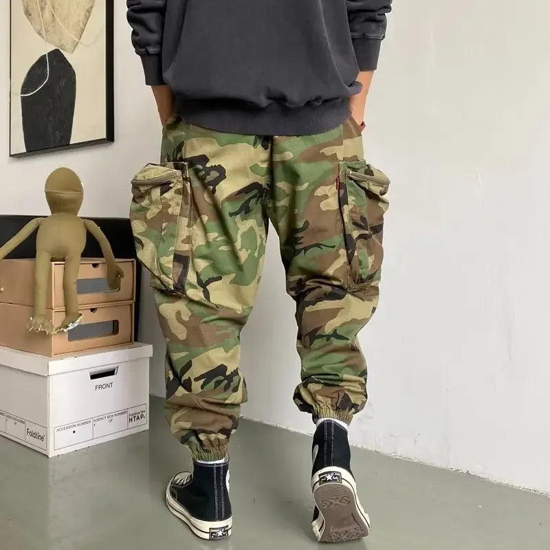 Men Harem Pants Fashion Tactical Camouflage Large Pocket Multifunctional Loose Outdoor Casual Sports Jogging Training Wear