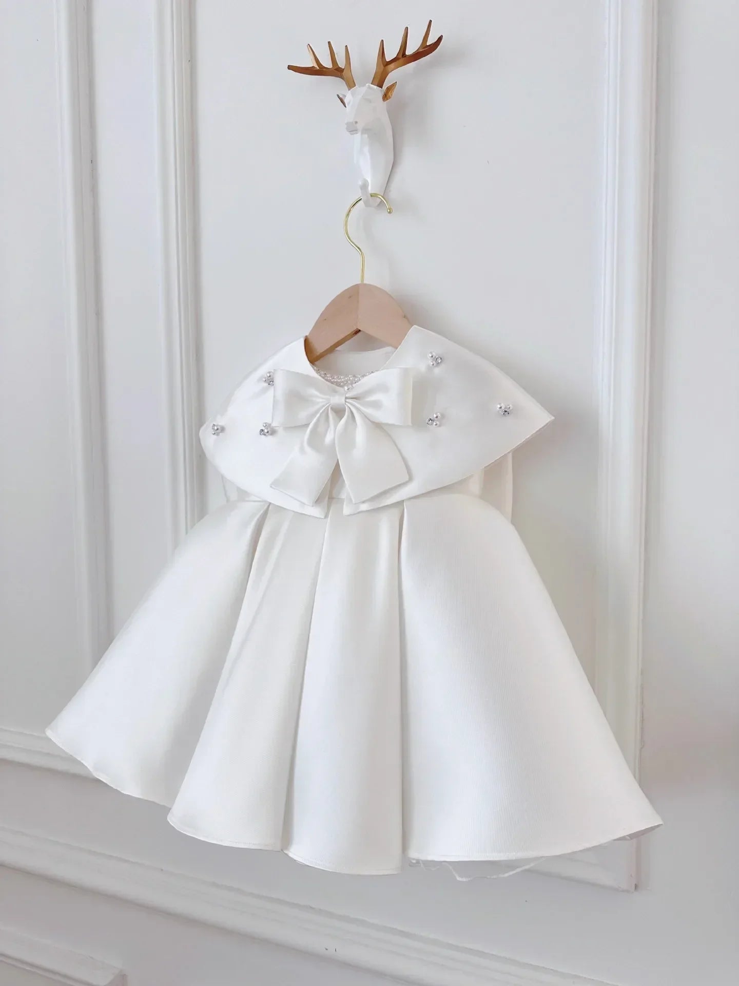 Baby Girl Princess Party Birthday Baptism Frocks Baby Clothes 1-7Y Pearl Silk Dress Cloak Infant Toddler Vintage Bow Vestidos