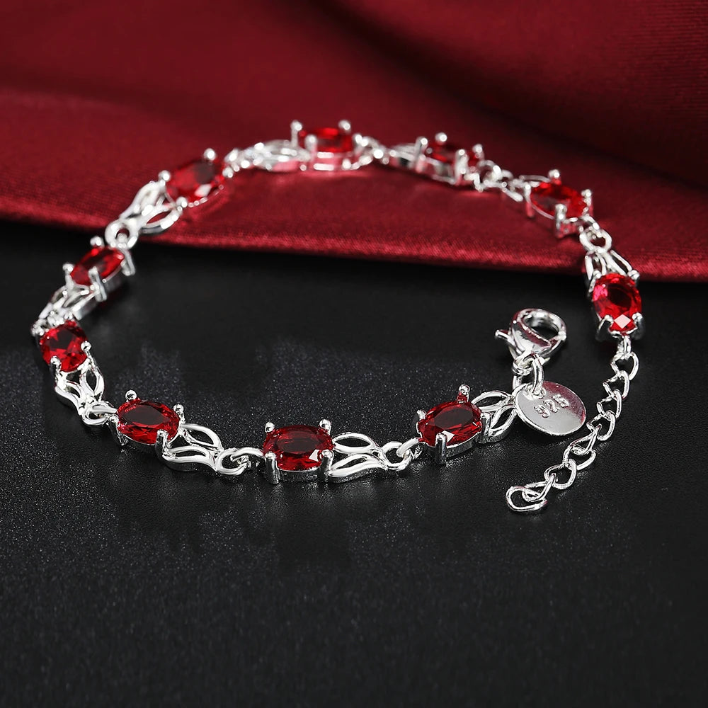 925 Sterling Silver Ruby Sapphire Amethyst Gemstone Bracelets Woman Wedding Jewelry Accessories Wholesale Jewellery
