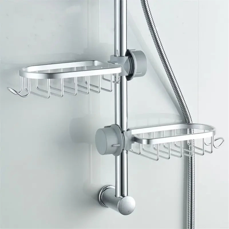 Bathroom Shelf Black Shower Storage Basket Storage Rack Adjustable Faucet
