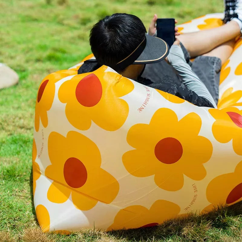 Outdoor Camping Inflatable Sofa Folding Portable Air Sofa Lightweight Ultralight Backpacking Beach Lazy Sleeping Bed