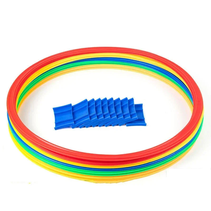 Outdoor Funny Physical Training Sport Lattice Jump Ring Set Game 10 Hoops 10 Connectors for Park Football Training Supplies