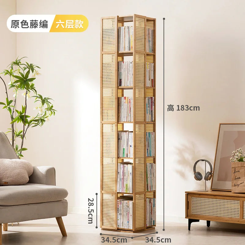 360 Degree Rotating Bookshelf for Living Room Bedroom Children's Picture Books Storage Rack Simple Home Decor Student Bookcase