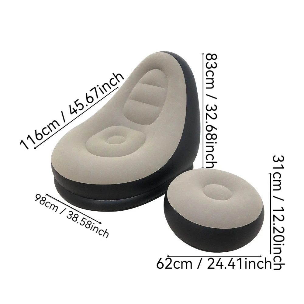 Flocking Inflatable Lazy Sofa + Stool