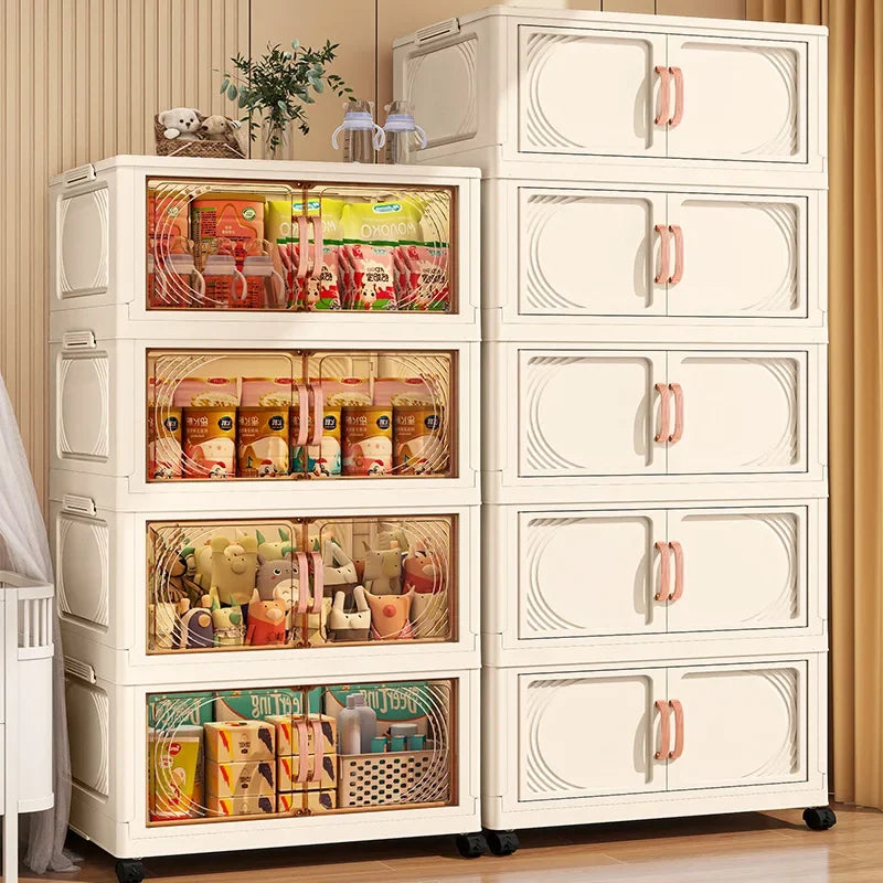 Household Wardrobe Clothes Cupboards Double Storage Cabinet Children Clothes Closet Snacks Living Room Plastic Shelves Bedroom