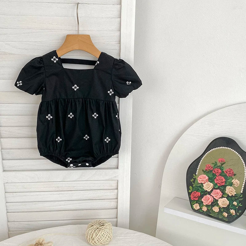 0-24M Baby Girl Clothing Cotton New Summer Newborn Baby Girl Romper Black Embroidered Flowers Cotton Toddler Baby Girls Jumpsuit