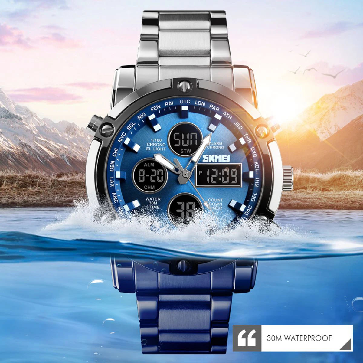Men's Quartz Watch Luxury Sport Digital Wristwatch Waterproof Stainless Steel Male Watches Clock Relogio Masculino 1389