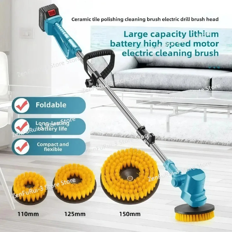 Electric Cleaning Brush Bathroom Yard Sweeper Polishing and Polishing Snow Sweeping Leaf Six-in-one Retractable Cleaning Brush