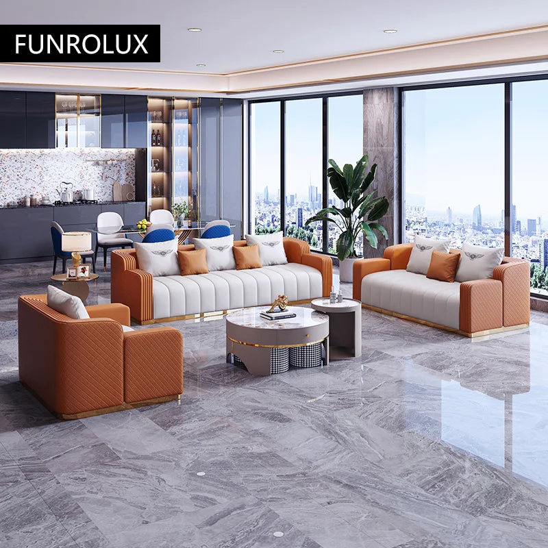 Light Luxury Leather Sofa Combination Modern Minimalist Design High-End Three Or Four People Sofa Living Room Furniture