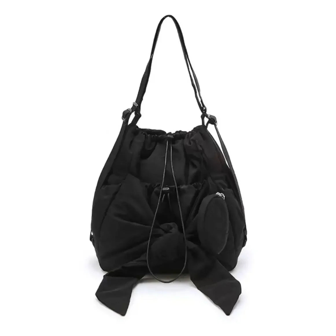 Women Bag Nylon High-Capacity Fashion Casual Backpack Bow Drawstring Shoulder Bag Handbag All-match