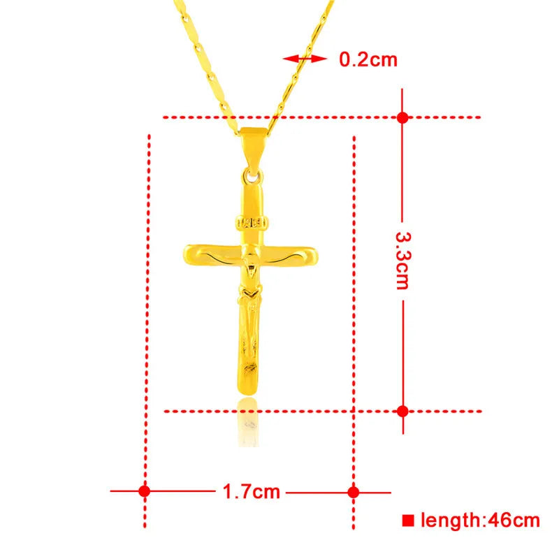 Women's 24K Gold (AU999) Stylish Cross Necklace | Gold-Inlaid Bead Cross, Hammered Space Texture with Rotatable Meteorite Charm