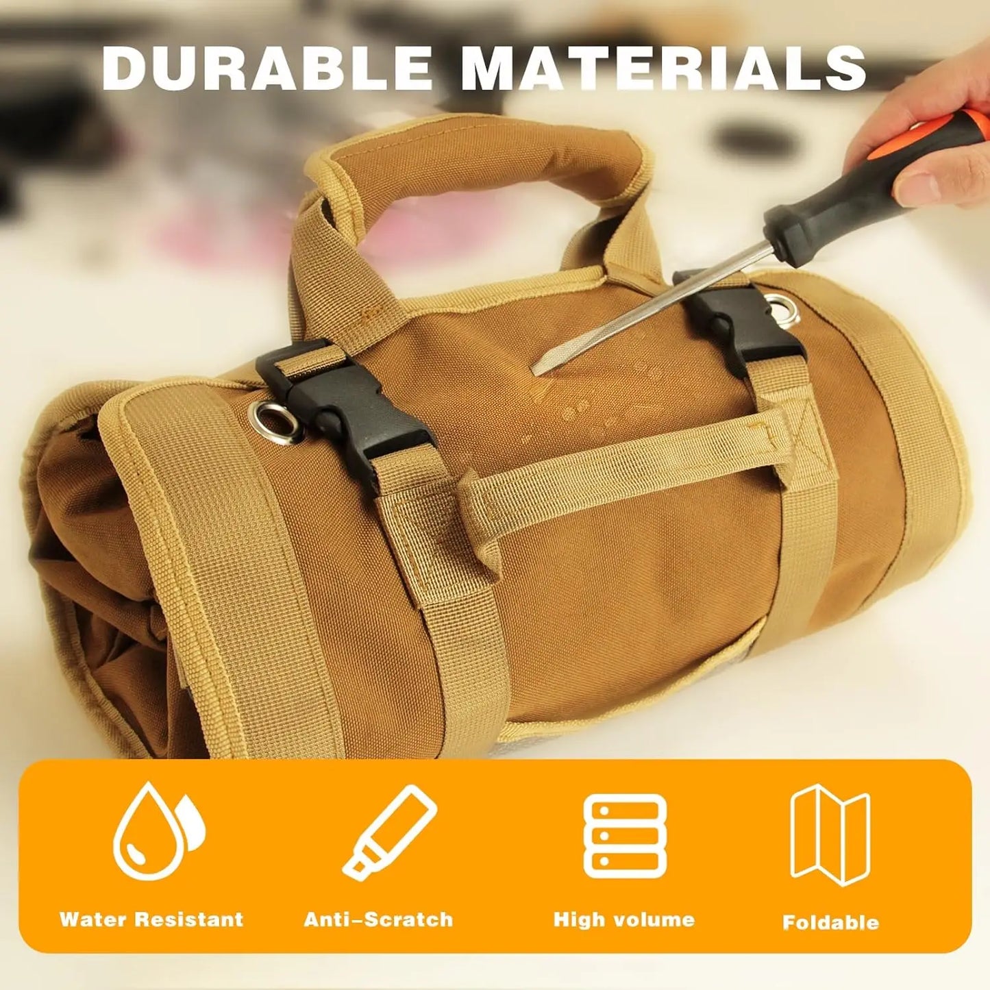 Rolling Tool Bag Storage Bag, Gift for Him, Heavy-Duty Motorcycle Tool Roll Bag Storage Bag, Portable Rolling Tool Bag with Removable Pouch - Suitable for Dad, Machinery and Electricians for Men
