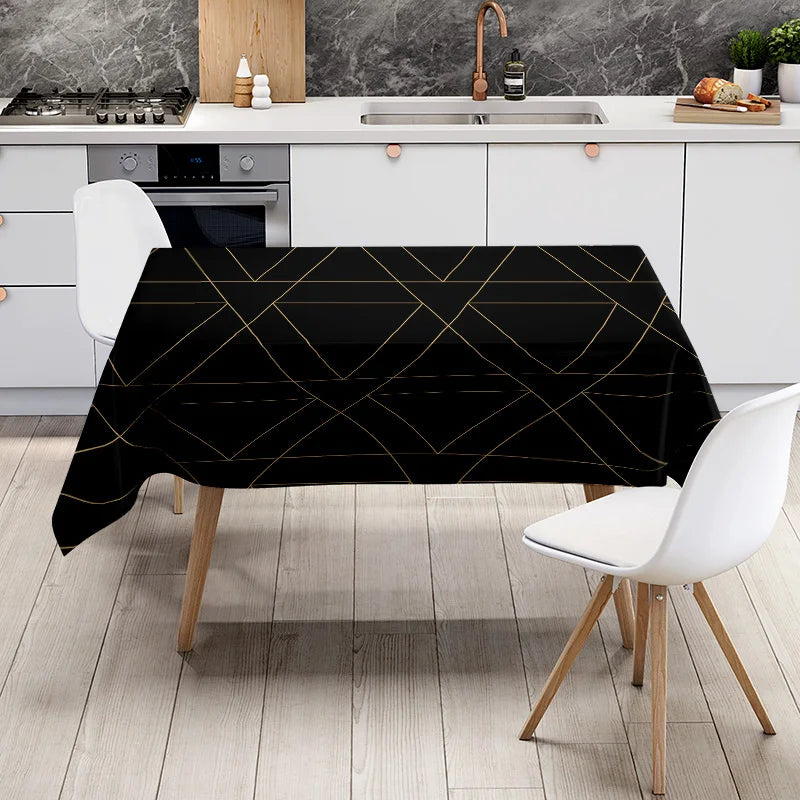 Luxury Dining Tablecloth Modern Geometric Design Kitchen Decoration Solid Black Yellow Gold Colorful Table Cover Rectangular Sha